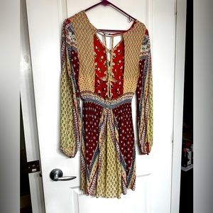 Vintage Boho Sundress with front and back cutout, elastic waist and button wrist